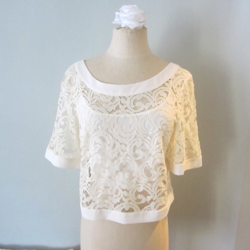 BCBG Generation off white lace top with short sleeves and  camisole that size M